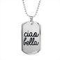 Ciao Bella Dog Tag Pendant in Black with Military Chain in Stainless Steel & Gold Option