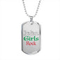 Italian Girls Rock Dog Tag Pendant with Military Chain in Stainless Steel & Gold option