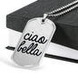 Ciao Bella Dog Tag Pendant in Black with Military Chain in Stainless Steel & Gold Option