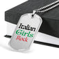 Italian Girls Rock Dog Tag Pendant Black with Military Chain in Stainless Steel & Gold option