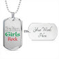 Italian Girls Rock Dog Tag Pendant with Military Chain in Stainless Steel & Gold option