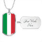 Italy Flag Dog Tag Pendant with Military Chain in Stainless Steel & Gold option