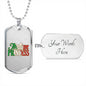 Italian Princess Dog Tag Pendant with Military Chain in Stainless Steel & Gold option