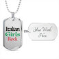 Italian Girls Rock Dog Tag Pendant Black with Military Chain in Stainless Steel & Gold option