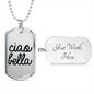 Ciao Bella Dog Tag Pendant in Black with Military Chain in Stainless Steel & Gold Option