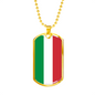 Gold Italy Flag Dog Tag Pendant with Military Chain