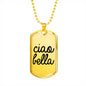 Ciao Bella Dog Tag Pendant in Black with Military Chain in Stainless Steel & Gold Option