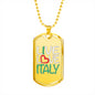 Live Love Italy Dog Tag Pendant with Military Chain in Stainless Steel & Gold option