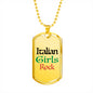 Italian Girls Rock Dog Tag Pendant Black with Military Chain in Stainless Steel & Gold option
