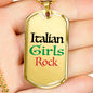 Italian Girls Rock Dog Tag Pendant Black with Military Chain in Stainless Steel & Gold option