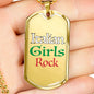 Italian Girls Rock Dog Tag Pendant with Military Chain in Stainless Steel & Gold option