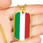Gold Italy Flag Dog Tag Pendant with Military Chain