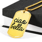 Ciao Bella Dog Tag Pendant in Black with Military Chain in Stainless Steel & Gold Option