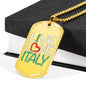Live Love Italy Dog Tag Pendant with Military Chain in Stainless Steel & Gold option