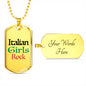 Italian Girls Rock Dog Tag Pendant Black with Military Chain in Stainless Steel & Gold option