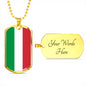 Italy Flag Dog Tag Pendant with Military Chain in Stainless Steel & Gold option