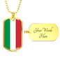 Gold Italy Flag Dog Tag Pendant with Military Chain