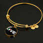 Italian Love With Black Circle Charm Bangle in Gold & Stainless Steel