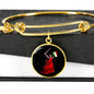 Italian Woman Warrior with Circle Charm Bangle in Gold & Stainless Steel