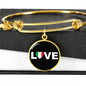 Italian Love With Black Circle Charm Bangle in Gold & Stainless Steel