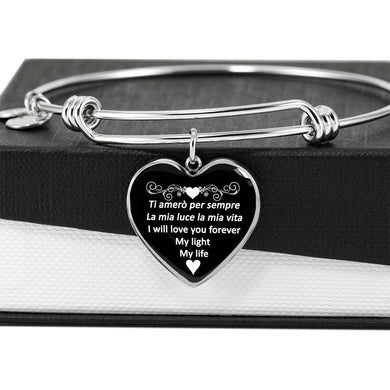 I Will Love You Forever with Heart Charm Bangle in Gold & Stainless Steel
