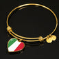 Italian Flag with Heart Charm Bangle in Stainless Steel & Gold option