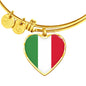 Italian Flag with Heart Charm Bangle in Stainless Steel & Gold option