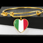 Italian Flag with Heart Charm Bangle in Stainless Steel & Gold option