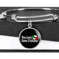 Kiss Me I'm Italian with Circle Charm Bangle in Gold & Stainless Steel