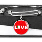 Italian Love With Red Circle Charm Bangle in Gold & Stainless Steel