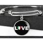 Italian Love With Black Circle Charm Bangle in Gold & Stainless Steel