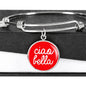 Ciao Bella With Red Circle Charm Bangle in Gold & Stainless Steel