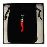 Italian Red Horn Pendant - Silver Cornicello Good Luck Pendant