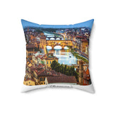 Florence II White Cityscape Throw Pillow — Italian Ponte Vecchio Decorative Pillow