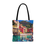 Cinque Terre Tote Bag | Beach Lover's Accessory, Eco-Friendly Shopping, Colorful Travel Bag, Artful Everyday Tote, Summer Gift Idea Italy