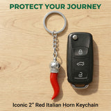 Italian Red Horn Chili Pepper with Silver Chain Keychain
