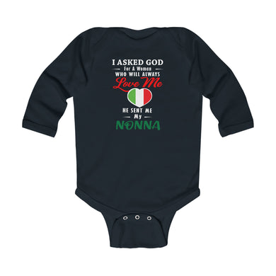 God Sent Me Nonna With Heart Long Sleeve Baby Onesie - PFY