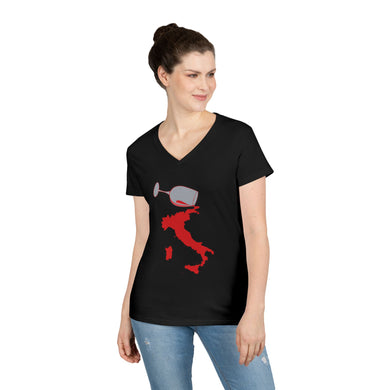 Spilled Wine Ladies' V-Neck T-Shirt - Vineyard Vibes, Italy Wine Shirt, Gift for Wine Lovers, Casual Tee, Summer Fashion, Travel T-Shirt