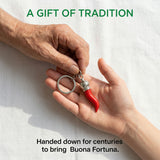 Italian Red Horn Chili Pepper with Silver Chain Keychain