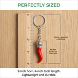 Italian Red Horn Chili Pepper with Silver Chain Keychain