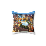 Florence II White Cityscape Throw Pillow — Italian Ponte Vecchio Decorative Pillow