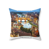 Florence II White Cityscape Throw Pillow — Italian Ponte Vecchio Decorative Pillow