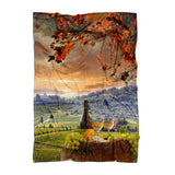 Chianti, Tuscany blanket with a scenic design of a vineyard, wine bottle, and glasses.