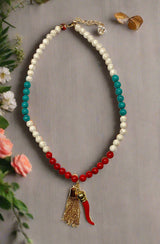 Italy Themed Gold Stone Beaded Necklace