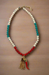 Italy Themed Gold Stone Beaded Necklace