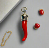 Italian Red Horn Pendant - Silver Cornicello Good Luck Pendant