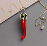 Italian Red Horn Pendant - Silver Cornicello Good Luck Pendant