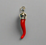 Italian Red Horn Pendant - Silver Cornicello Good Luck Pendant