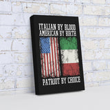 Canvas print with American and Italian flags and text on a brick wall background