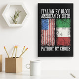 Decorative wall art with Italian and American flags and text in a home office setting.
